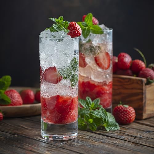 Final Touch Premium Mojito Set - Includes 2 Tom Collins Glasses & Wooden Muddler - 10oz Slim Highball Glasses with Thick Base - Complete Cocktail Kit for Perfect Mojitos (FTA1835)