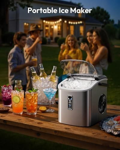 EUHOMY Ice Maker Countertop, 9 Cubes Ready in 6 Mins, 26lbs/24H, Self-Cleaning, Portable Ice Maker Machine with Carry Handle, Basket and Scoop, 2 Sizes of Bullet Ice for Home, Kitchen, Office