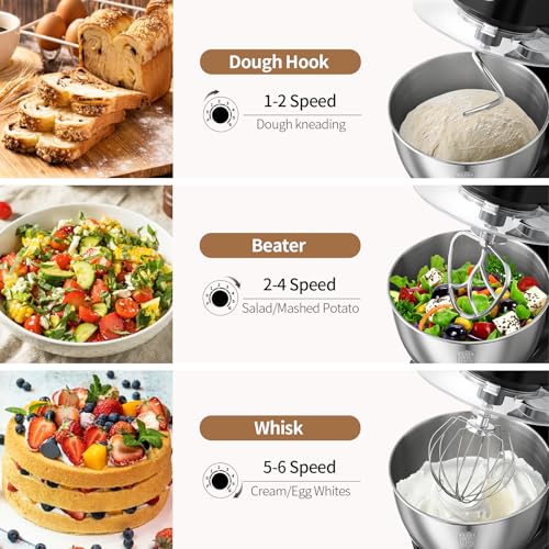 1500W 8.45QT Stand Mixer, 6-Speed Electric Dough Mixer with Whisk, Dough Hook & Beater, Large Capacity Kitchen Mixer for Baking Bread, Cakes, Salad and Cookies (Black)