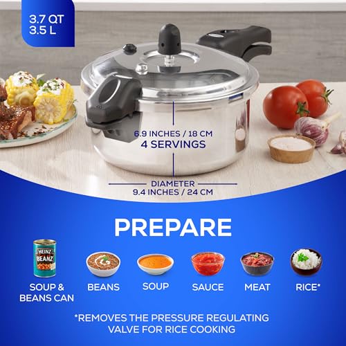 Universal (3.7 Quart / 3 Liter) Ultra Pressure Cooker, Pressure Pot with 6 Safety Systems, Aluminum Pressure Cooker for 4 Servings, Even Heat Distribution, Diameter 9.4 inches, Height 7 inches