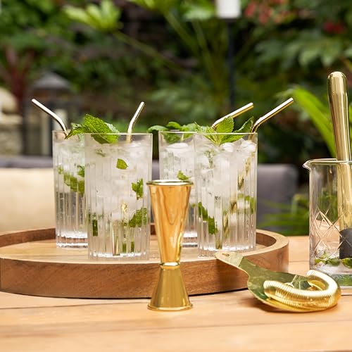Viski Reserve Milo Crystal Highball Glasses - European Crafted Collins Glasses Set of 4-14oz Cocktail Glass for Wedding or Anniversary and Special Occasions Gift Ideas