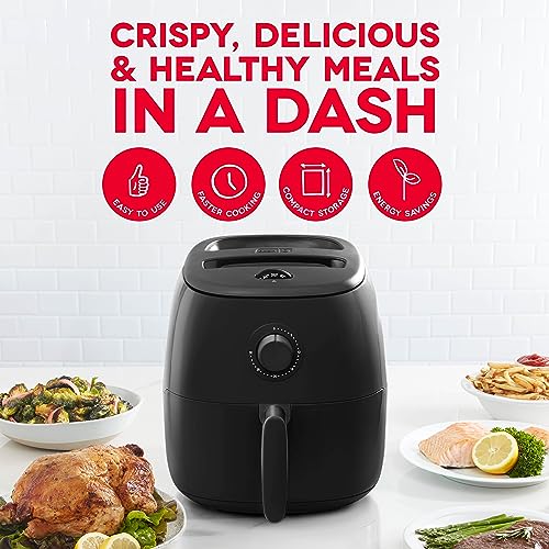 Dash Tasti-Crisp™ Air Fryer - AirCrisp® Technology - Compact Design with Adjustable Temperature Control - Nonstick Fry Basket & Auto Shut-Off Feature - 6 Quarts - Black