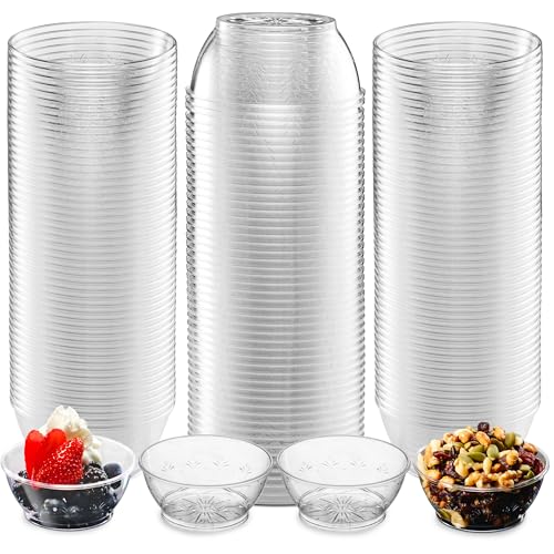 JoyServe Clear Mini Plastic Bowls - (Bulk 100 Pack) 6 Oz Disposable Premium Hard Plastic Dessert Bowls for Serving, Weddings, Catering, Parties, Salsa, Home or Event Party Supplies