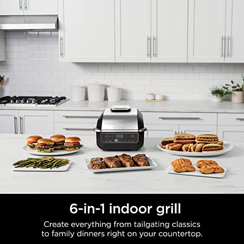 Ninja (Refurbished) EG201 Foodi 6-in-1 Indoor Grill with Air Fry, Roast, Bake, Broil, & Dehydrate, 2nd Generation, Black/Silver (Renewed)