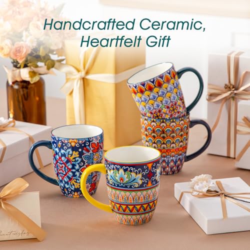 vancasso SIMI 16 oz Large Coffee Mugs Set of 6 – Bohemian Ceramic Cups with Handle, Perfect for Latte, Tea, Hot Chocolate, Dishwasher & Microwave Safe Ideal Gift