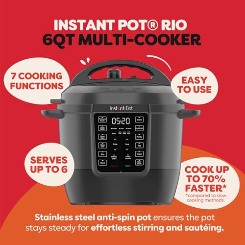 Instant Pot 6QT RIO 7-in-1 Multi-Cooker, Pressure Cooker, Slow cook, Sauté, Steam, Rice Maker, Yogurt, & Warmer, Black, 6 Quarts