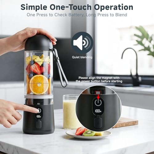TOMUOO Portable Blender, 8 Blades Personal Size Smoothie Blender for Shakes, USB C Rechargeable Juicer Cup with LED Display, Travel Friendly Mini Mixer for Home, Office, Gym, 17oz, Black