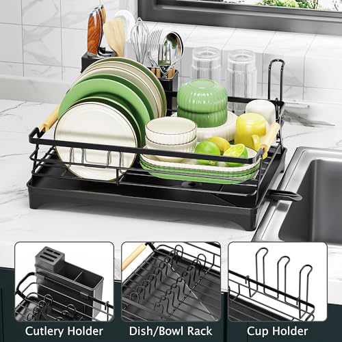 Epicano Dish Drying Rack for Kitchen Counter,Black,Large Capacity