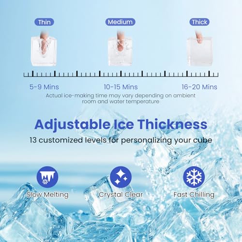 COSTWAY Countertop Ice Cube Maker with External Water Tank, 16Pcs Ready in 6 Mins, 34Lbs/24H Portable Ice Machine with 13 Thickness Levels, Self-Cleaning, 24H Reservation for Home Office Bar, Black