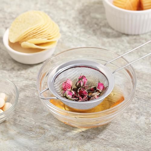 3.35 Inch Silver Fine Mesh Strainer, Stainless Steel Metal Handheld Small Mini Sieve Strainer, Kitchen Food Strainer with Handle for Cocktail, Tea, Coffee and Juice