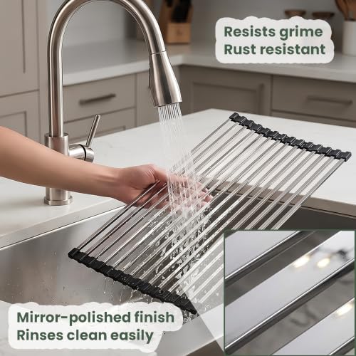 Roll Up Dish Drying Rack Over the Sink 304 Stainless Steel Kitchen Drainer