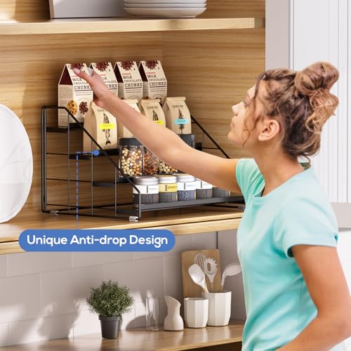 GIGIFTREE Spice Rack Organizer for Cabinet, 4 Tiered Spice Rack Organizer, Tiered Adjustable Spice Shelf for Kitchen Countertop Organization, Bright Black