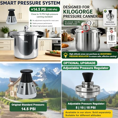 KILOGORGE 24 qt Pressure Canner,Canning Pressure Cooker with Gauge,14.5PSI,Large Capacity Aluminum Pressure Canners for Compatibility Gas and Induction Cooktops