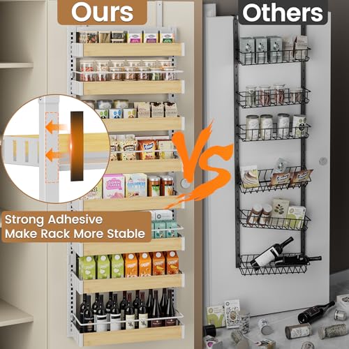 POKIPO 8 Tier Over The Door Pantry Organizer, 2 IN 1 Wall Mount or Hanging Spice Rack Seasoning Shelves with Adjustable Basket, Back of Door Organizer and Storage for Kitchen Cabinet and Room Closet