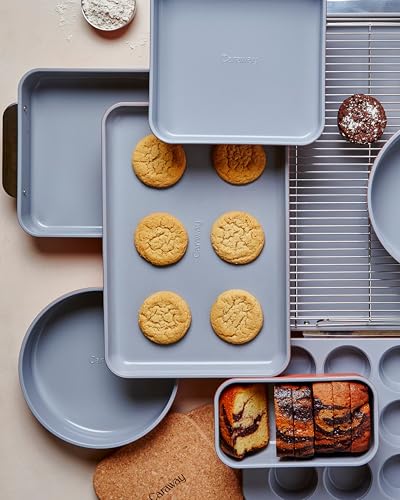 Caraway Non-Stick Ceramic Medium Baking Sheet Duo - Naturally Slick Ceramic Coating - Non-Toxic, PTFE & PFOA Free - Perfect for Baking, Roasting, and More - Medium (15" x 10") - Cream