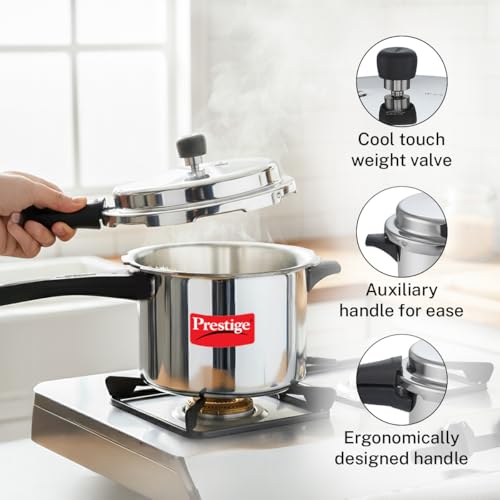 Prestige Popular Aluminum Pressure Cooker, 5 L, Silver