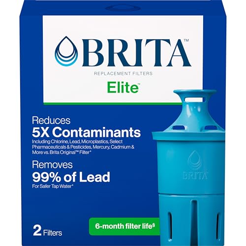 Brita Elite Water Filter Replacements for Pitchers and Dispensers, BPA-Free, Reduces 99% of Lead, Lasts Six Months or 120 Gallons, Includes 2 Pitcher Replacement Filters