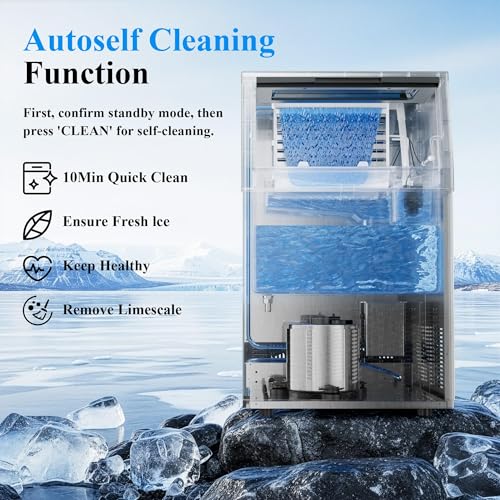 Commercial Ice Maker,110 lbs/24H,50 Cubes in 14 Mins,Stainless Steel Ice Machine with 33 Lbs Storage Capacity,Water Filter,Self-Cleaning,Under Counter/Freestanding Ice Maker for Restaurant,Cafe,Home