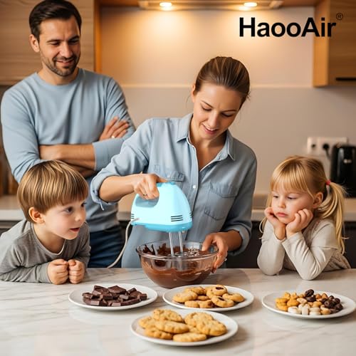 HaooAir Electric Handheld Mixer, 7-Speed Adjustable Kitchen Mixer, 5 Stainless Steel Accessories (2 * Dough Hooks, 2 * Beaters, 1 * Whisk), Perfect for Kitchen and Baking Food Mixers, Blue