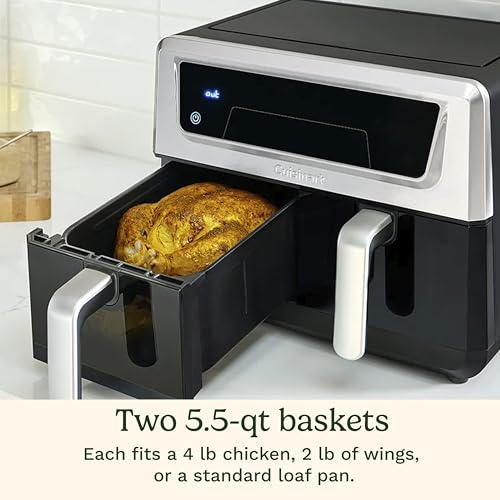 Cuisinart Dual Basket Air Fryer, Two Baskets 11 Qt in Total, 6 Functions: Air Fry, Roast, Bake, Broil, Dehydrate & Keep Warm, Features Sync Finish & Sync Settings, Toss Reminder & Auto-Pause, ADZ-112