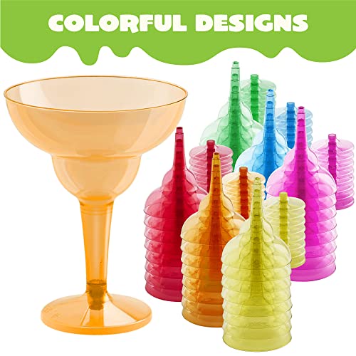 JOYIN 48PCS Plastic Margarita Glasses Cups, 12 oz Neon Disposable Cocktail Cup, Drink Cups for Cinco De Mayo Fiesta Decoration, Mexican Theme Party Supplies