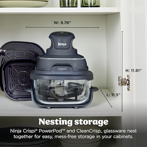 Ninja Crispi 4 in 1 Glass Air Fryer, 450°F, Non Toxic, 4QT and 6 Cup Containers with Lids, Dishwasher Safe, Cyberspace Gray, 1 Count, FN101GY