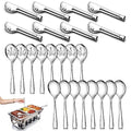 24 Pack Stainless Steel Large Serving Utensils Set - 10" Serving Spoons x 8, 10" Slotted Spoons x 8, and 9" Serving Tongs x 8 by Teivio, for Buffet, Chafing Dish, Catering Supplies (Silver)