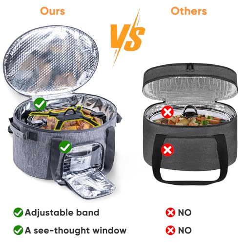 Double-Layer Slow Cooker Carrying Bag for 6-8 Quart CrockPot and Hamlton Beach Slowcooker, Travel Bag with Lid Fastener for Crock-pot, Portable Carrier with See-throught Window(BAG ONLY)