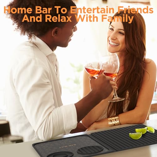 Bar Mat, Bar Accessories, Multifunctional Folding Cocktail Mat with Cutting Board, 18" X 12"(Black) Drying Mats,Bar Mat for Countertop,Bar Decorations for Home , Outdoor Bar Accessories ,Travel