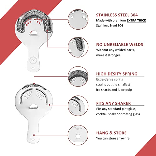 Hawthorne Strainer, Stainless Steel Cocktail Strainer with High Density Spring for Professional Bartenders and Mixologists, Mirror Polished, One Strainer (Stainless Steel)