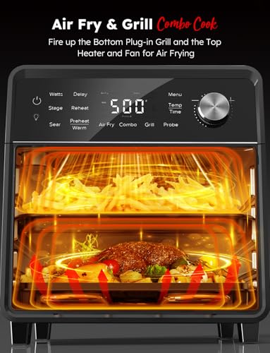 Nuwave Plug-In Grill Air Fryer Oven Combo w/Sheath Heaters, Authentic Char Flavor, 2026 New Convection System, 2X More Even, 100 Presets, Smarter Probe, 50-550°F, Stainless Steel