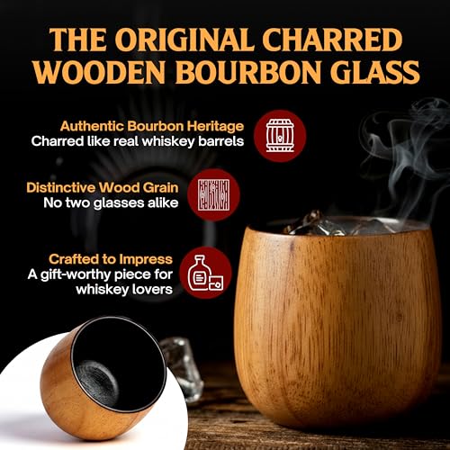 Oaksip The Original Charred Wooden Bourbon Drinking Glass | Charred Old Fashioned Glass | Bourbon Gifts for Men, Dad, or Brother | Whiskey Gifts