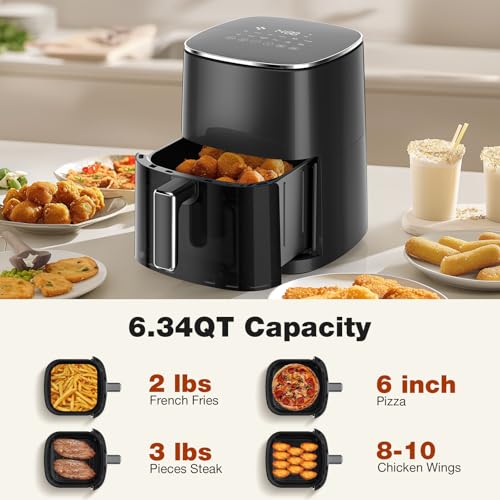 OLIXIS 12-in-1 Air Fryer 6.34 Quarts, Visable Airfryer with Window, 400°F, Roast, Reheat, Dehydrate, Bake, Steam, Fries, Custard, Chicken, Wings, Sea Food, Vegetabels, Modern Black