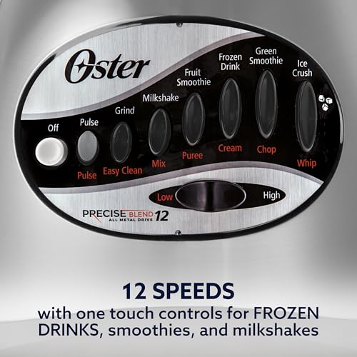 Oster Classic Series 16-Speed Blender with Food Chopper & 6-Cup Glass Jar, Countertop Kitchen Blender, Brushed Nickel
