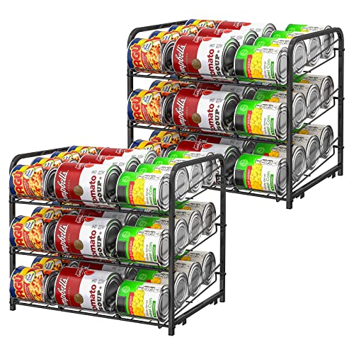BTY Can Organizer for Pantry Stackable 2 Pack, Can Storage Organizer Rack Stacking Can Dispensers Small Space Holds up to 36 Cans for Pantry, Kitchen, Cabinet Black