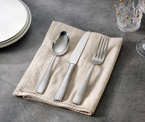 Hudson Essentials 40-Piece Hammered Stainless Steel 18/10 Flatware Silverware Set, Service for 8 (40-Piece Set)