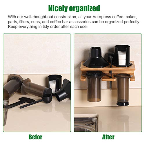 Space Saving Organizer Wall Mount for Aeropress set, Polished Bamboo
