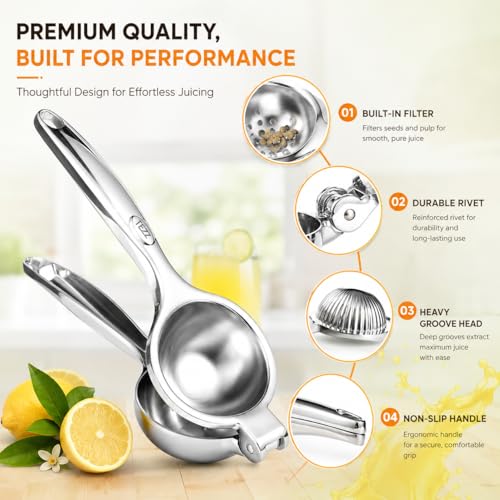 TEZZ Premium Lemon Squeezer, Large Heavy Duty Handhelp Juicer for Lemon, Metal Hand Press Citrus Juicer, Lime Squeezer Bar Tool, Manual Citrus Press