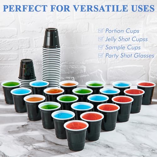 Lilymicky 600 PACK 2 oz Plastic Shot Glasses, Mini Black Disposable Shot Cups for Parties, Carnivals, and Any Events