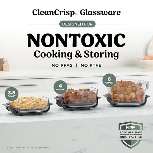 Ninja Crispi Pro 6 in 1 Glass Air Fryer, 6 Quarts, 2.5 Quarts, Glass Container with Lid, Non-Toxic, Meal Prep, Microwave, Freezer and
