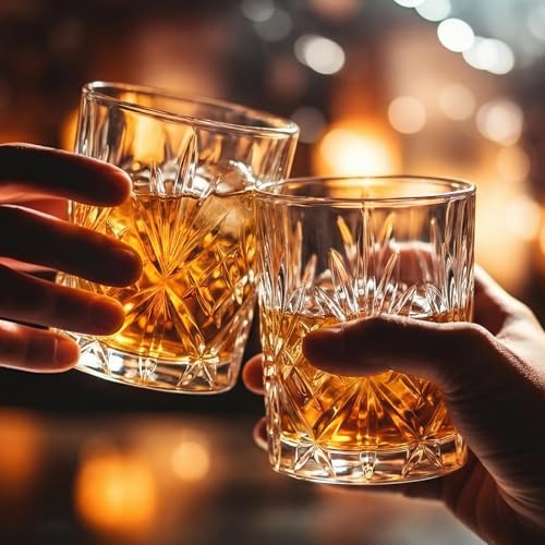 Yiyiring 12 Pcs Old Fashioned Whiskey Glasses 12 oz Elegant Crystal Whiskey Glasses Bourbon Cocktail Rocks Glass for Bourbon Scotch Liquor Cocktails Barware Men Gifts