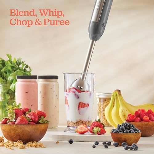 Powerful Immersion Blender, Electric Hand Blender 500 Watt with Turbo Mode, Detachable Base. Handheld Kitchen Blender Stick for Soup, Smoothie, Puree, Baby Food, 304 Stainless Steel Blades (Grey)