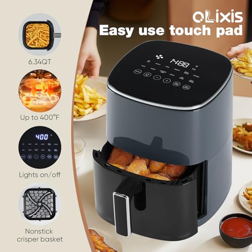OLIXIS Air Fryer 6 Quart with Window Square Airfryer 12-in-1 Air Frys, Roast, Reheat, Dehydrate, Bake, Steam, Fries, Custard, Chicken, Wings, Sea Food, Vegetabels,400F, White
