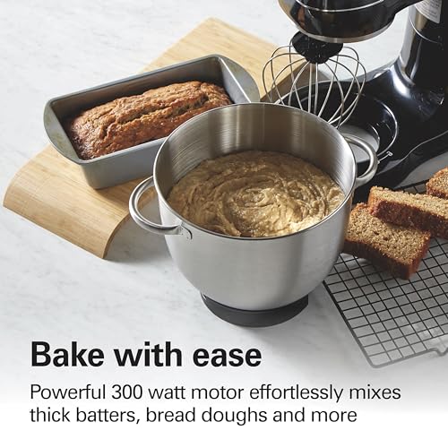 Hamilton Beach Electric Stand Mixer, 4 Quarts, Dough Hook, Flat Beater Attachments, Splash Guard 7 Speeds with Whisk, Easy-Carry Top Handle, Black
