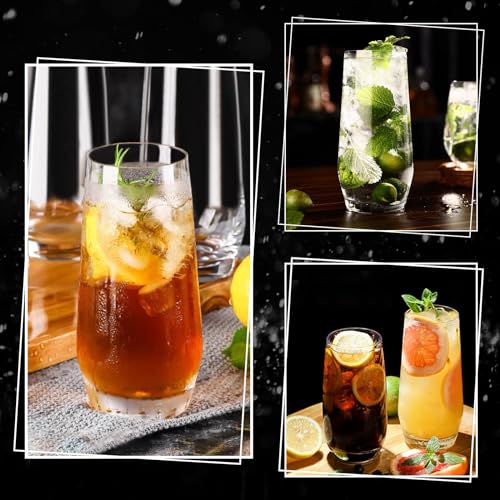 Ufrount Highball Glasses Set of 4,Tall Drinking Glasses 18oz,Clear Cocktail Glass Cup Water Glasses Mojito Glassware for Juice,Beverage,Restaurant