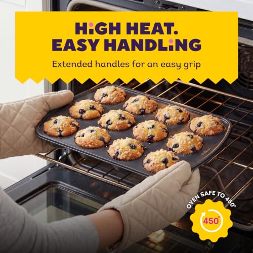 Wilton Gold Non-Stick Bakeware Muffin Pan - Baking Pan for Muffins & Cupcakes - Made Without PFAS, Dent Resistant & Dishwasher Friendly - Offers Even Heat Distribution - 10.5 x 15 x 2 Inches, 12 Cup
