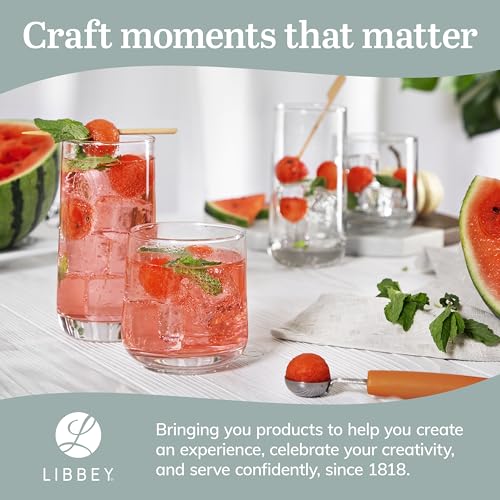 Libbey Ascent Tumbler and Rocks Drinking Glasses Set of 16, Glass Drinking Glasses with Curvature, Versatile Glassware Set for Parties and More