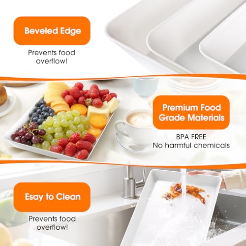 SpaceWhisper 3 Pack Serving Tray, White Rectangular Appetizer Platters for Party, Catering, Buffet, Large Reusable Serving Dishes for Snacks, Fruit, Dessert, 3 Size Set 16 * 11", 14 * 9", 12 * 7"