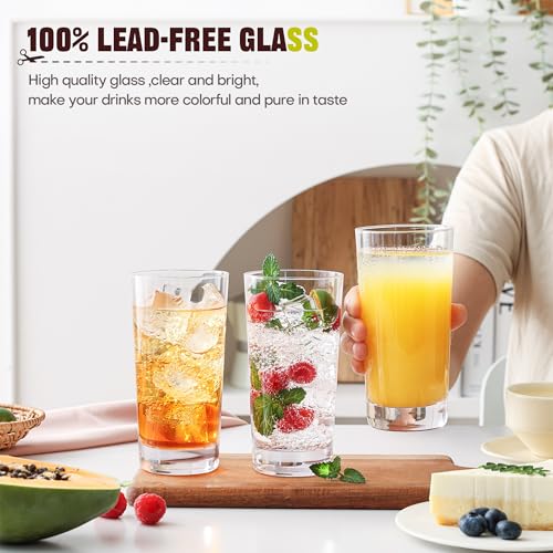OUWO Highball Glasses Set of 12, 13oz Tall Drinking Glasses, Water Glass for Kitchen, Tom Collins Glasses, Mojito Glass Cups, Cocktail Glasses for Bar Glassware