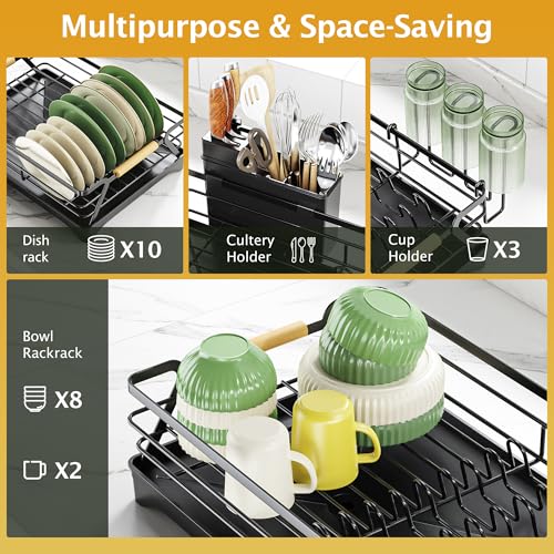Epicano Dish Drying Rack for Kitchen Counter,Black,Large Capacity